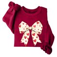 thumbnail image 2 of Fleece Womens Crewneck Sweatshirt Oversized Bow Print Pullover Tops Cute Heart Graphic Shirts Valentine's Day Long Sleeve Sweatshirts(Wine,L), 2 of 4