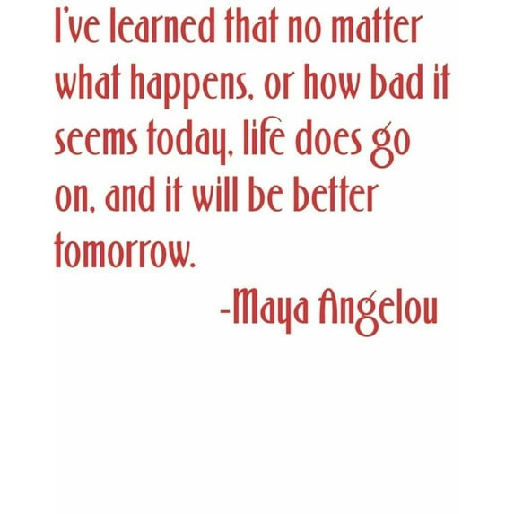 I've learned that no matter what happens or how bad it seems today life does go on & it will be better tomorrow Vinyl Wall Decal 20x20"