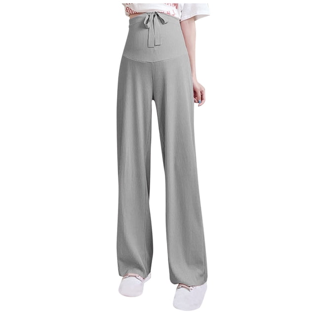 ShomPort Maternity Wide Leg Pants Over The Belly Loose Comfy Maternity Lounge Pants Solid Color Pregnancy Pants