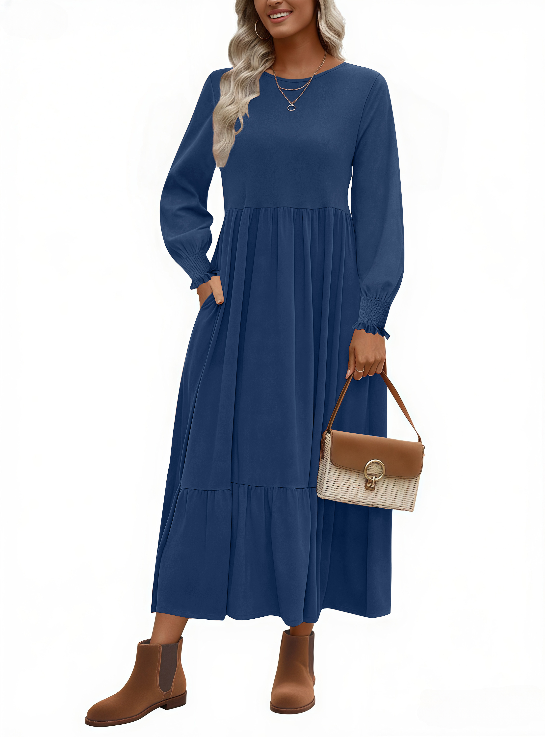 UVN Women's Pleated Long Sleeve Casual Dress photo 6