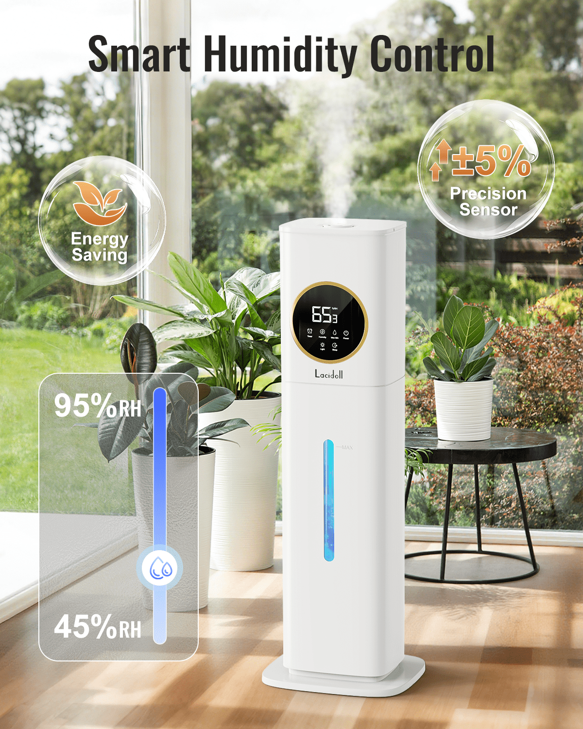 2.1Gal/8L Cool Mist Humidifier for Room Bedroom, Large Room Humidifier for Home Whole House, Quiet Ultrasonic Humidifier with Night Light, White, Lacidoll