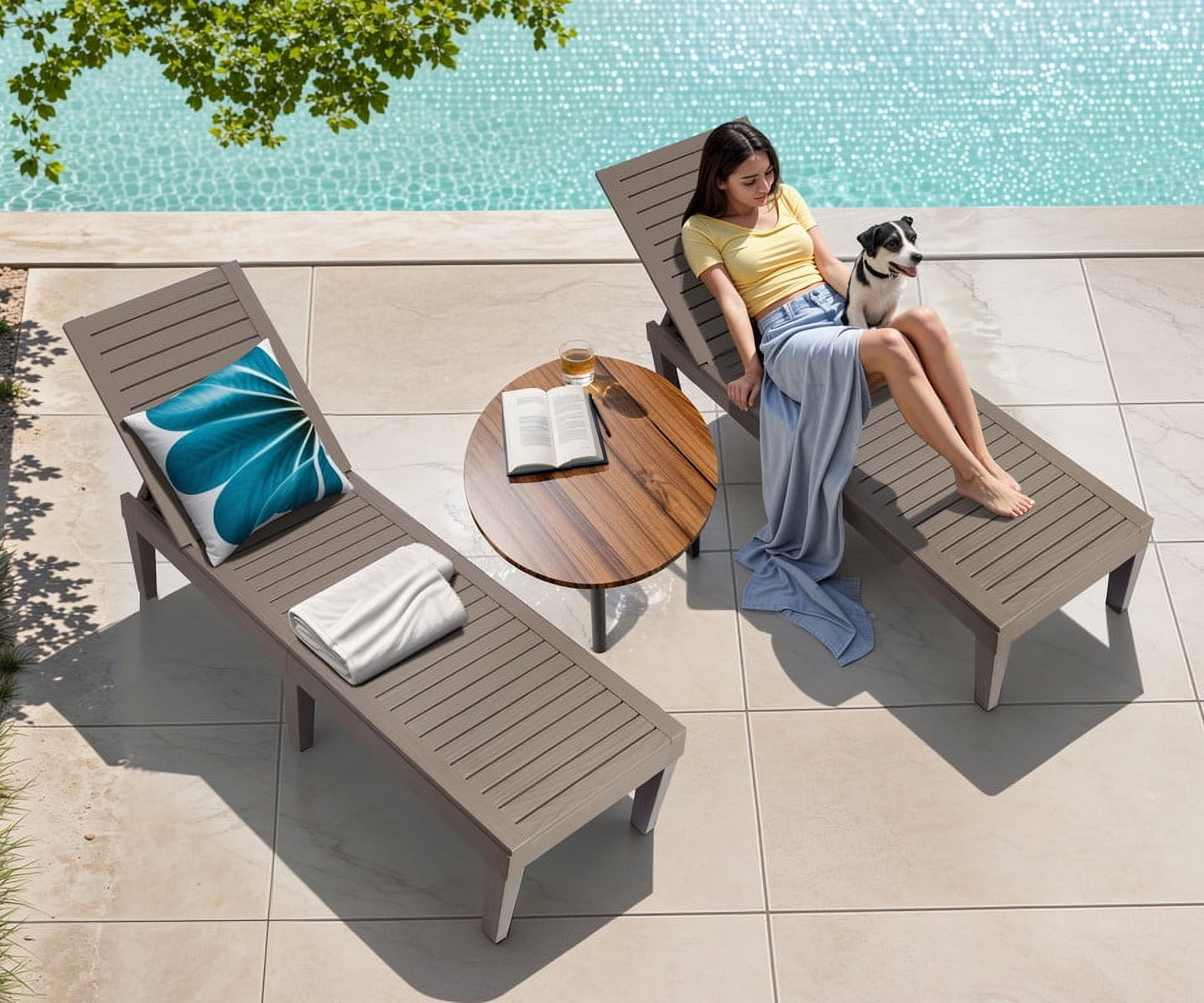 Bifanuo Outdoor Chaise Lounge Chair Set of 2 for Outside Pool Patio, Adjustable Waterproof Easy Assembly Chaise Lounge Outdoor