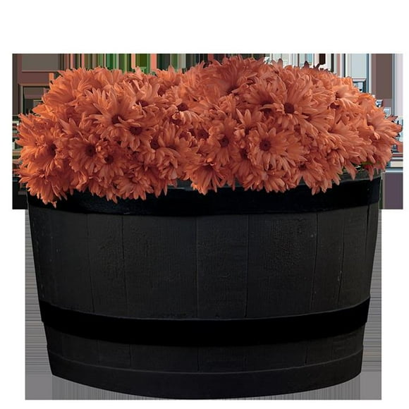 RTS HOME ACCENT 560000100F8081 Polyethylene Whiskey Barrel Planter for Indoor or Outdoor Gardening, Black Color