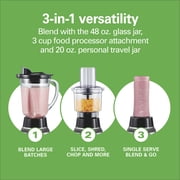 Hamilton Beach 3-in-1 Electronic Kitchen System, Smoothie Blender with 48 oz. Glass Jar, Food Processor Attachment and 20 oz. Travel Jar