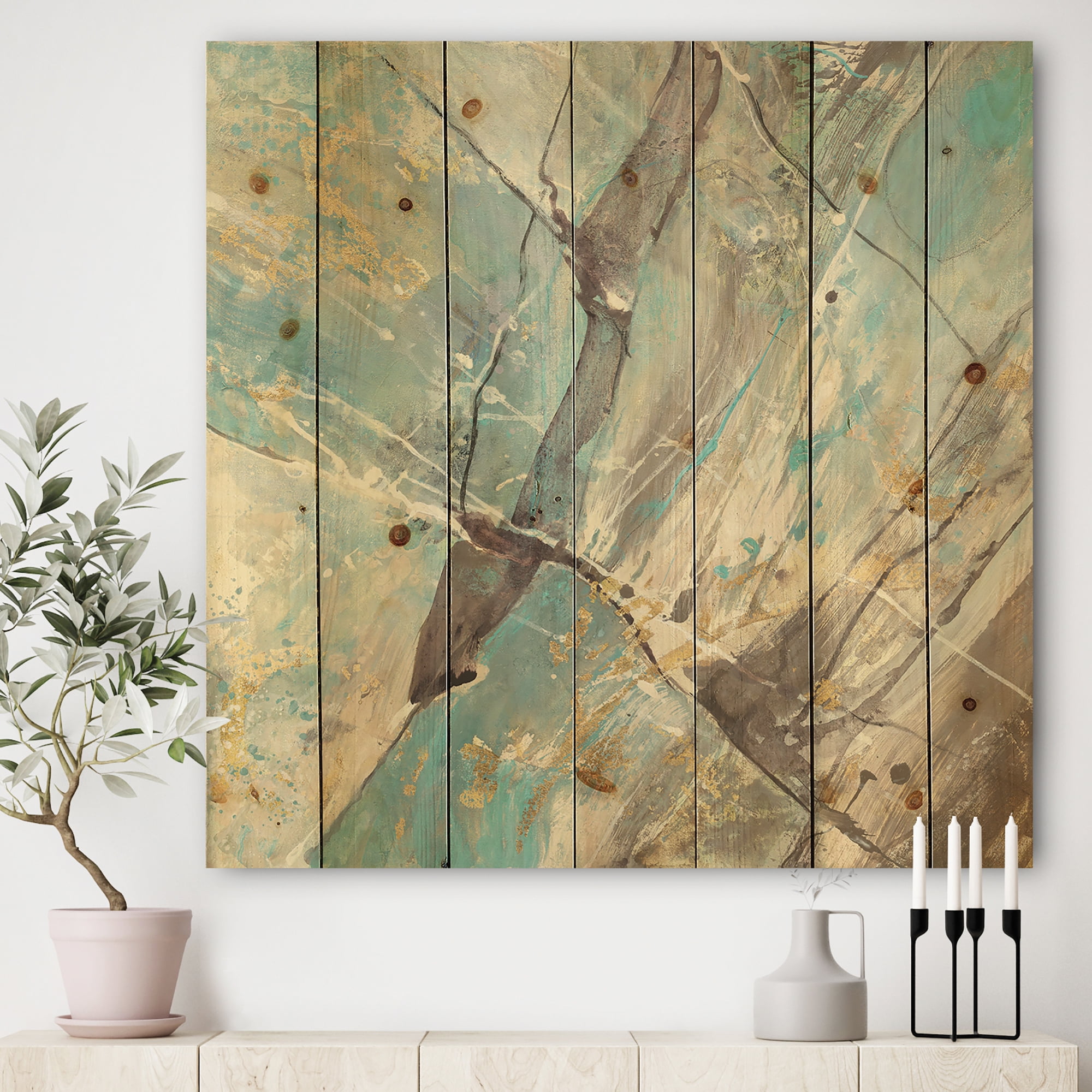 Designart 'Mineral Landscape In Brown, Blue and Cream' Nautical & Coastal Print on Natural Pine Wood