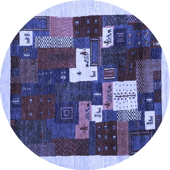 Ahgly Company Indoor Round Abstract Blue Contemporary Area Rugs, 8' Round