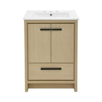 Virage 24 in. Brown Oak Bathroom Vanity With White, 3-Hole Ceramic Sink Top