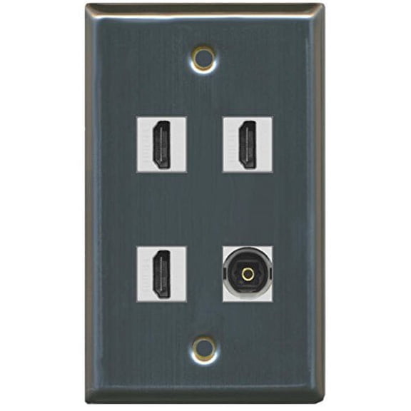 RiteAV - 3 x HDMI and 1 x Toslink Digital Audio Port Wall Plate - Stainless Steel