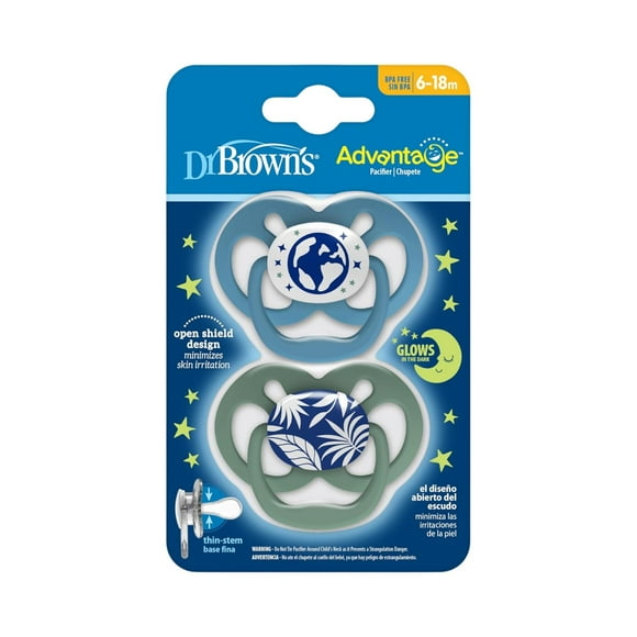 Chupón Dr Brown's Advantage Nocturno 6-18 Meses Azul y Verde Niño Brilla En La Obscuridad