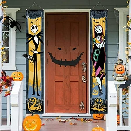 Jack Skellington Porch Sign Banner Halloween NightmareBefore Christmas Banner Halloween Party Supplies Welcome Sign Halloween Door Banner fall Decorations2 Pcs 11.8×70.8"$$Electronics Accessories