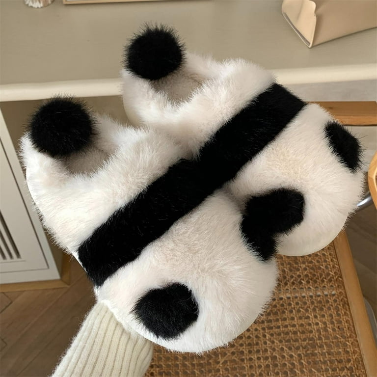 Sentuca Cute Cartoon Panda Plush Fuzzy Slippers for Women Winter