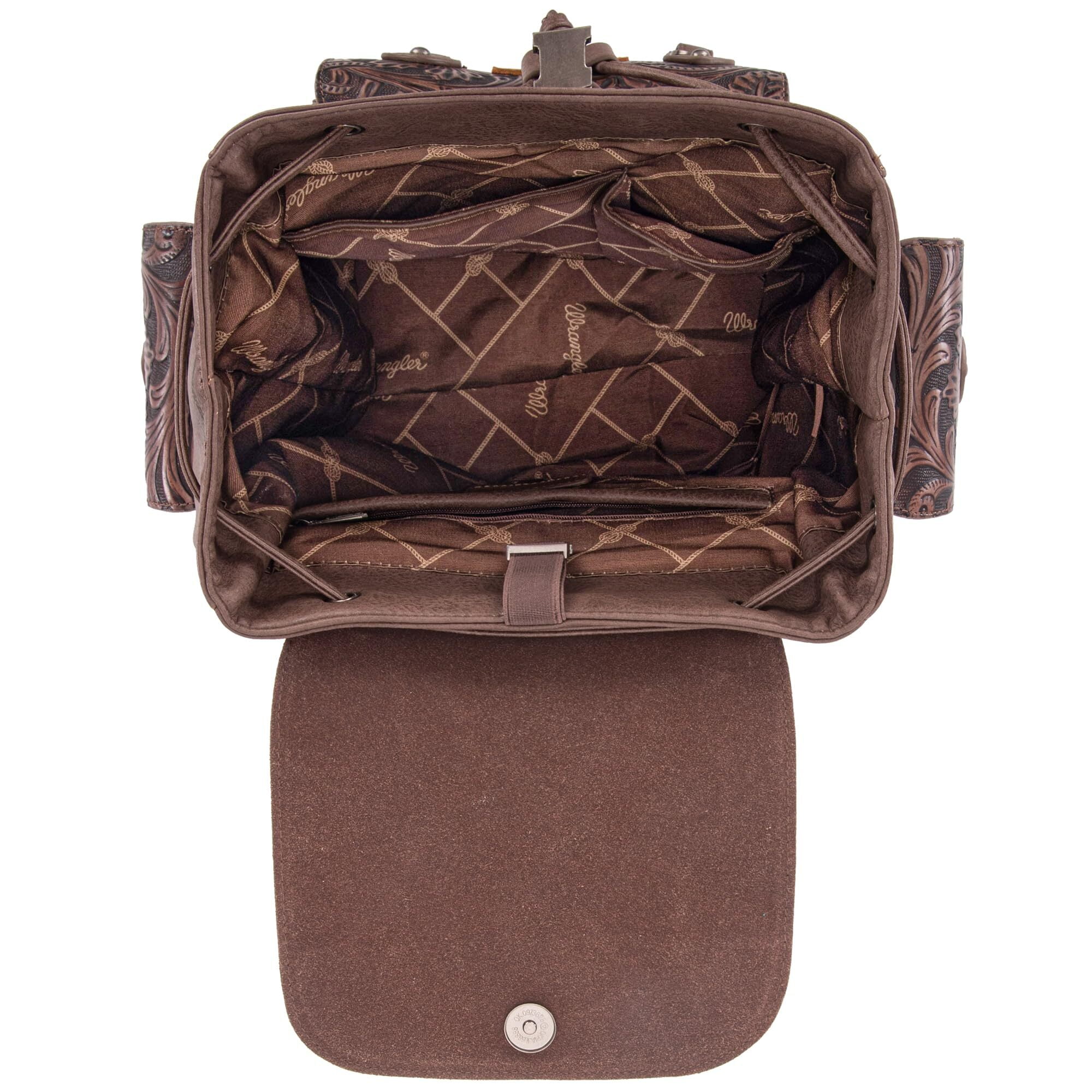Wrangler Backpack Purse for Women Men Floral Tooled Designer Travel Bags, Cofffee