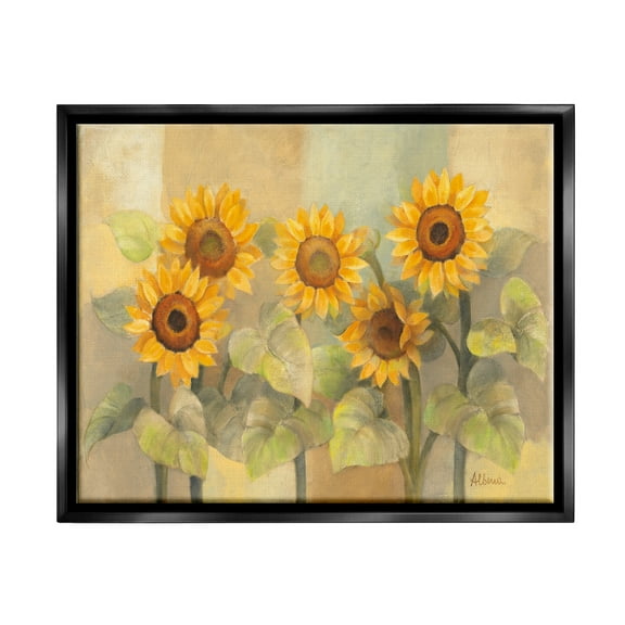 Stupell Industries Soft Vintage Sunflower Floral Field Yellow Green Jet Black Framed Floating Canvas Wall Art, 16x20, by Albena Hristova