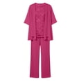thumbnail image 5 of Summer Solid Color Lace Chiffon Floral Top and Wide Leg Pants Two Piece Outfit for Women Elegant Long Sleeve Crew Neck Wedding Guest Plus Size Watermelon Red S, 5 of 5