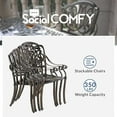 thumbnail image 6 of SOCIALCOMFY 5-Piece Outdoor Patio Dining Set, All-Weather Cast Aluminum Patio Table Set, Include 4 Cushioned Chairs and a 35.4 inch Round Table w/Umbrella Hole for Balcony Garden Backyard, Red, 6 of 7