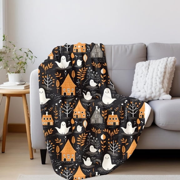 Cute Spooky Ghost Print on Soft Plush Accent Blanket for Decor Halloween Design on Plush Accent Throw for Home Decoration Spooky Blanket Gift for Her
