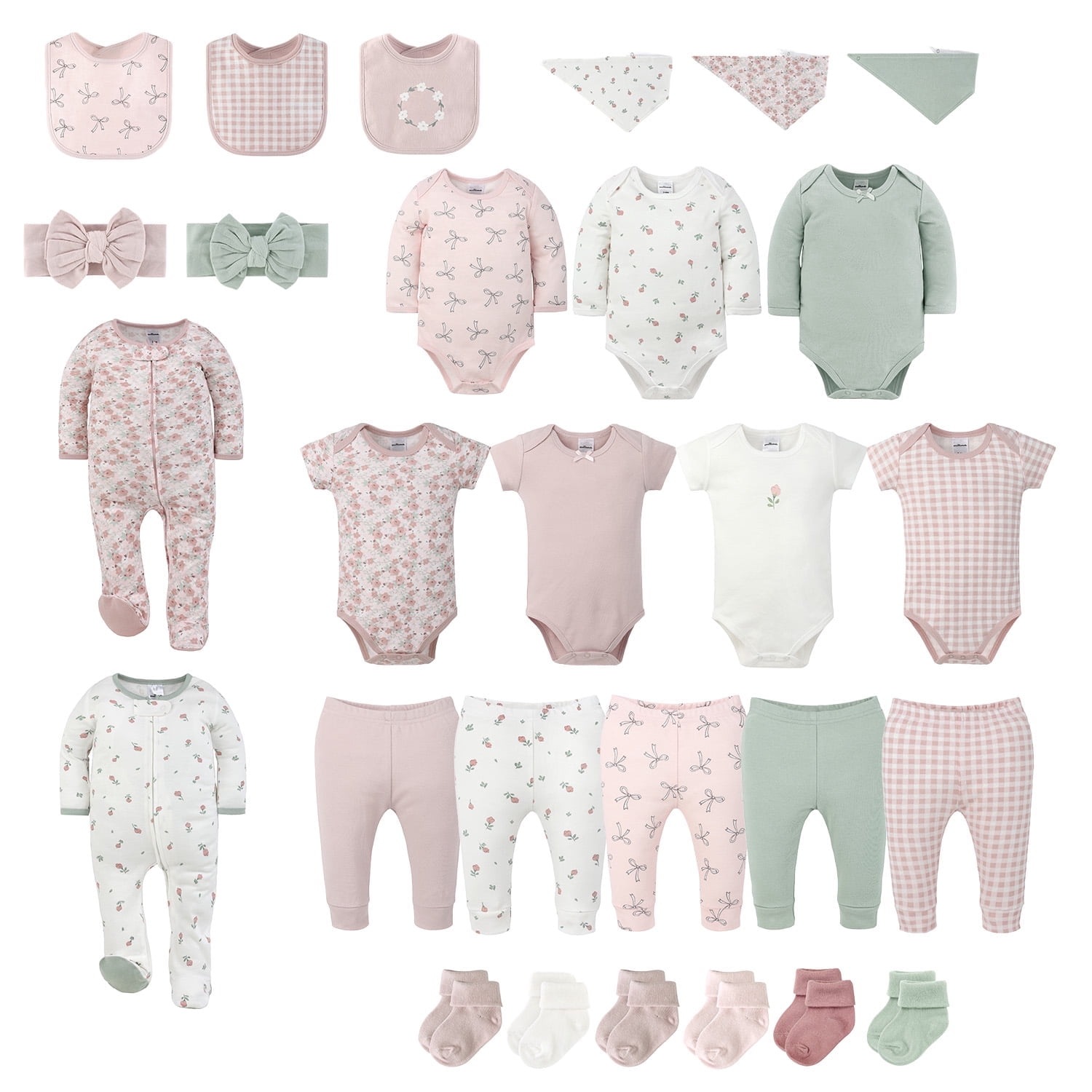 The Peanutshell 28-Piece Baby Layette Clothing Gift Set for Girls, Cottage Floral, 0-3 Months