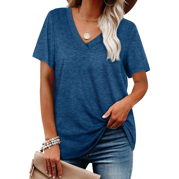 Camisetas de mujer con cuello en V de manga corta de verano Tops sueltos Xemadio WRHS-167-1