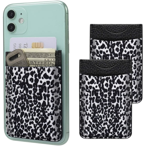SHANSHUI Porte-Cartes pour Noir de Téléphone, 2 Pack PU Cuir Élastique ID Porte-Cartes de Crédit Bâton sur le Portefeuille pour Tous les Plus