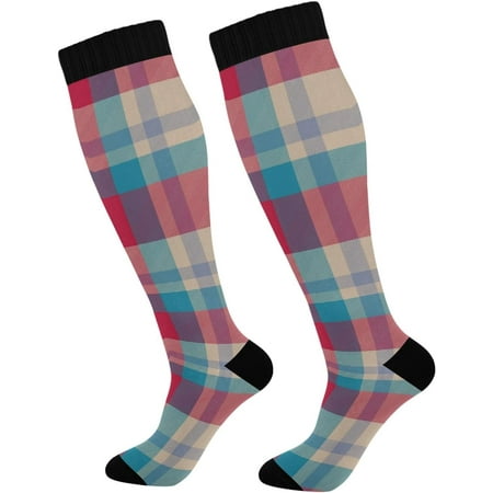

Hyjoy Buffalo Plaid Compression Socks Women Men Long Stocking Travel Knee High Stockings for Athletic Sports Running Cycling Nursing 20-30 mmHg