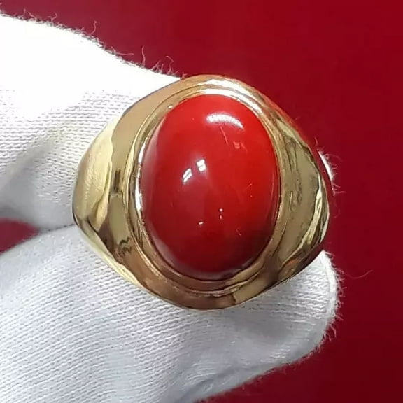 Natural Red Coral Ring-Anniversary, Birthday Gift For Him 925 Sterling Silver