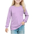 thumbnail image 2 of Cowsor Girl's Crew Neck Solid Color Sweatshirts with No Hood Casual Color Block Long Sleeve Pullover Tops, 2 of 7