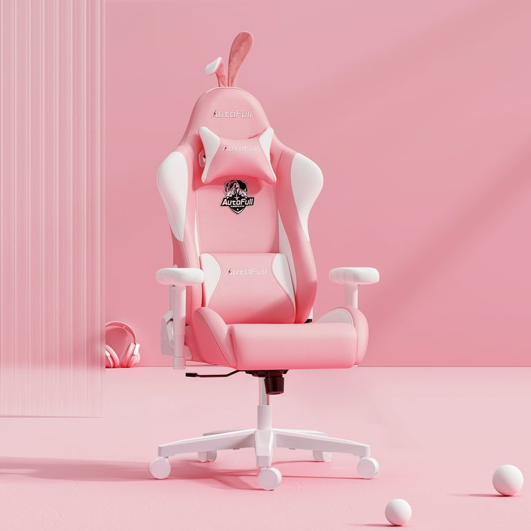 AutoFull Pink Gaming Chair PU Leather High Back Ergonomic Racing Office Desk Computer Chairs with Lumbar Support Rabbit Ears pink chair