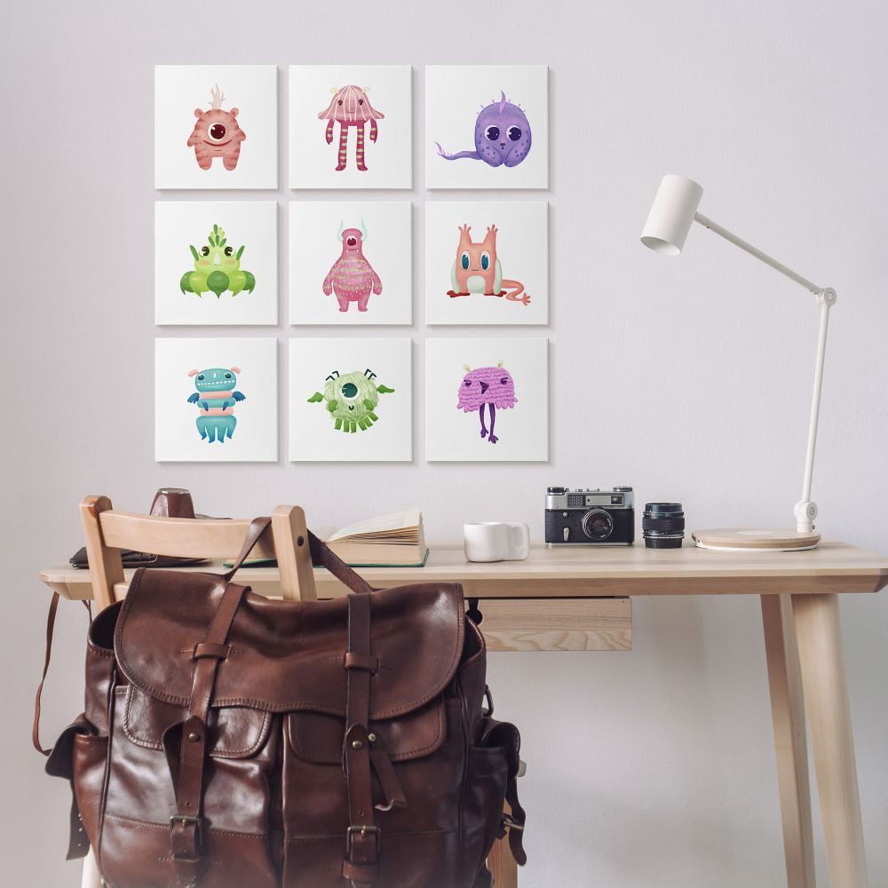 Stupell Industries Happy Playful Monsters Big Eye Colorful Creatures Canvas Wall Art Design by Ziwei Li, 9 Piece, 12" x 12"