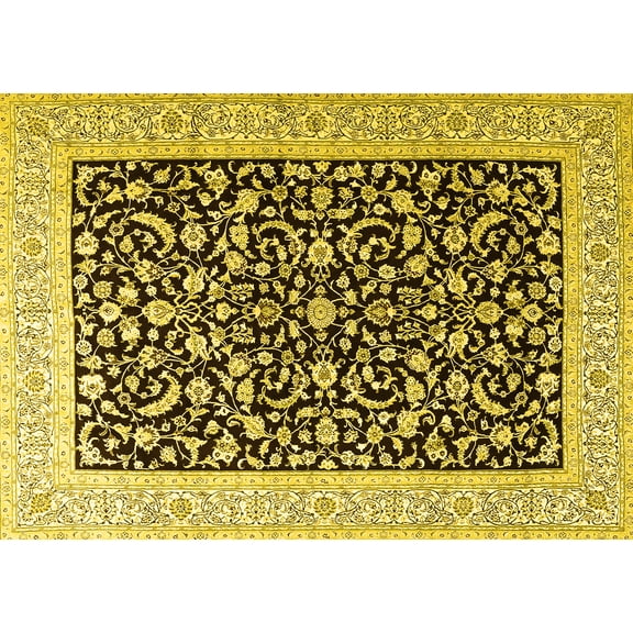 Ahgly Company Machine Washable Indoor Rectangle Persian Yellow Traditional Area Rugs, 5' x 7'