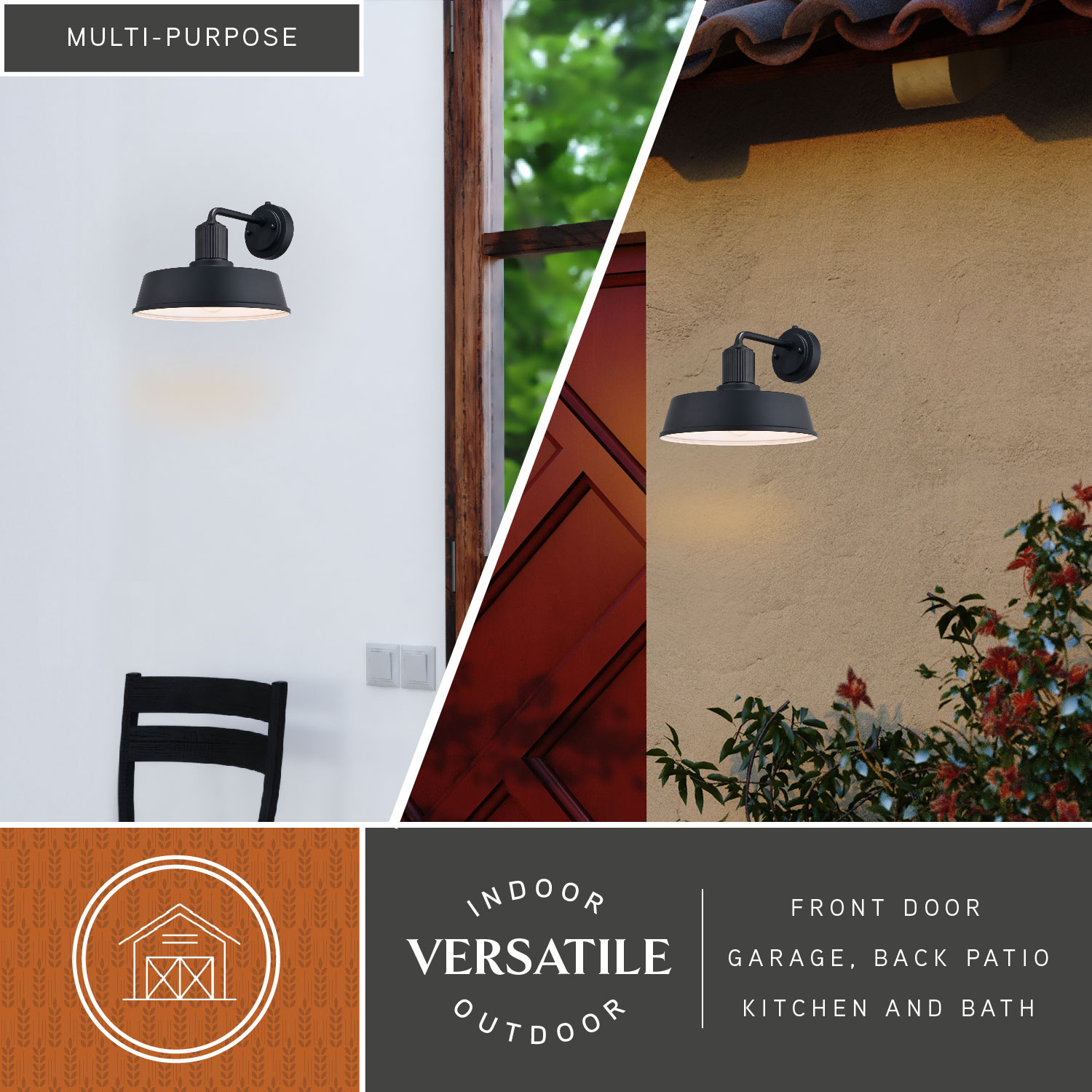Hammond Steel 1 Light LED Compatible Dusk to Dawn Matte Black and White Industrial Outdoor Wall Lantern