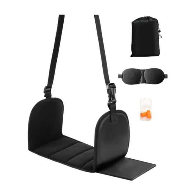 Hamaca para pies de avión,Hamaca de pie para avión para viajes largos,color negro,Reposapiés de avión para accesorios de viaje en avión,Cómodo soporte para pies para avión