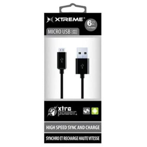 XTREME Charge/Sync Micro USB to USB A Cable 6ft, Black