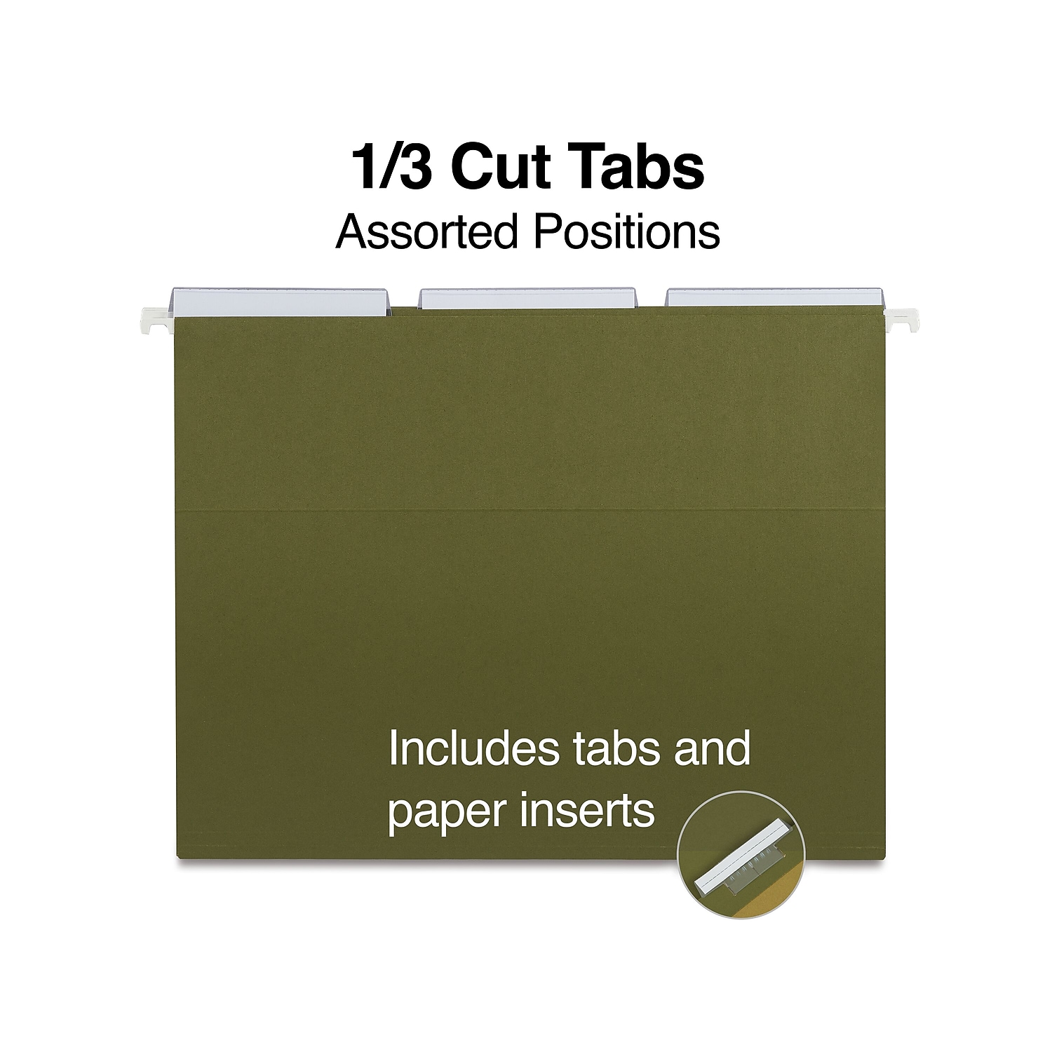 Staples Hanging File Folder 3-Tab Letter Size Standard Green 25/BX 116806