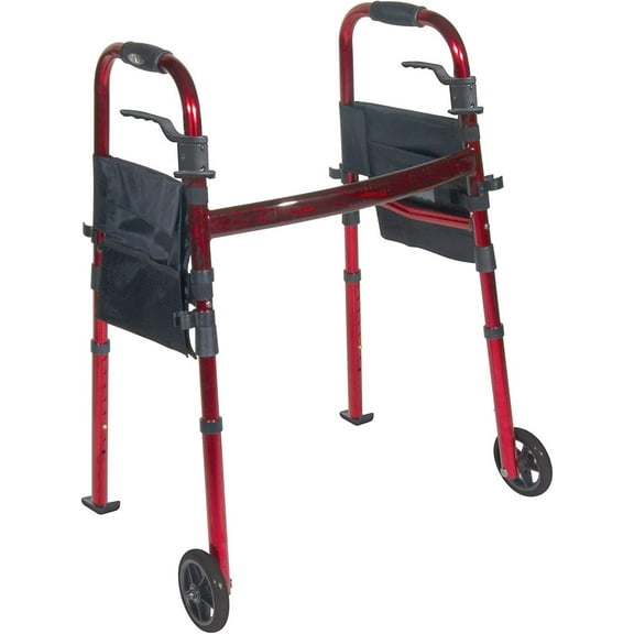 Walker KD Deluxe Portable Folding Travel with 5" Wheels and Legs Fold up (RED)