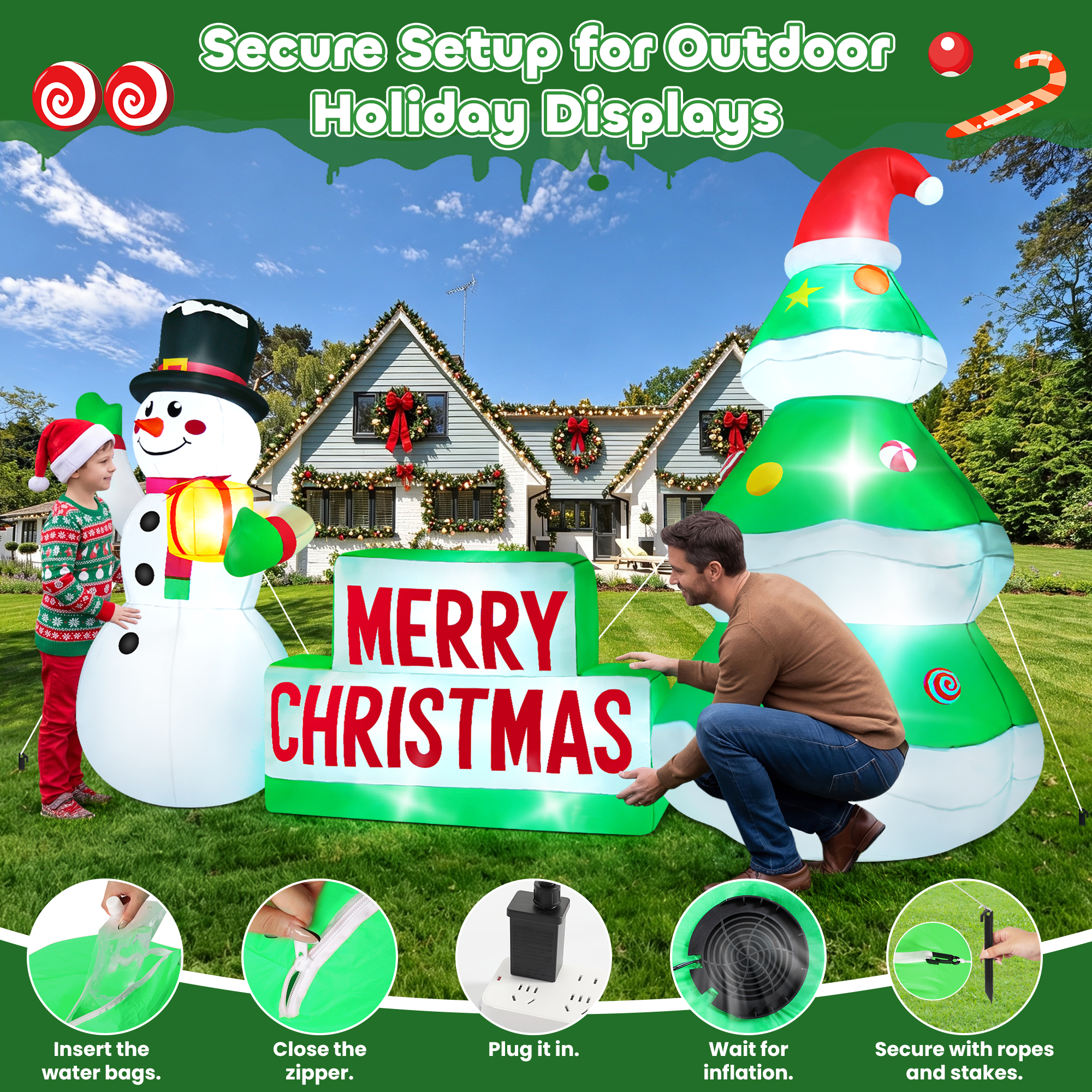 Yexmas 9ft Christmas Inflatable Snowman with Tree and LED photo 3