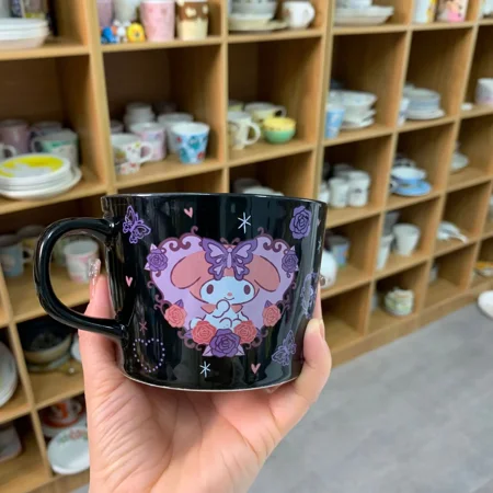 

Sanrio Anime Kuromi New Ceramic Cup Kawaii Handle Mug Breakfast Milk Coffee Cup Cartoon Cute Boy Girl Couple Cup Birthday Gift