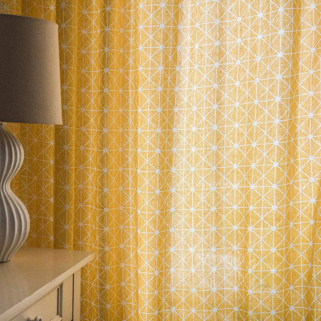 Yellow Cotton Linen Curtains Tassels Living Room Bedroom Window Drape Treatment 