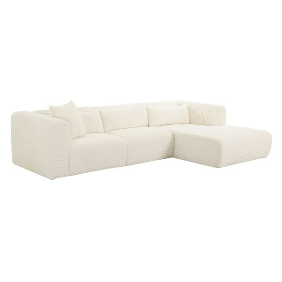 TOV Furniture Tarra Fluffy Oversized Cream Corduroy Modular RAF Sectional