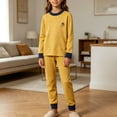 thumbnail image 4 of Cethrio Girls Pajama Sets 2 Piece, Long Sleeve Fall Winter Crew Neck Comfy Girls' Sleepwear Yellow Size 5-6 T, 4 of 7