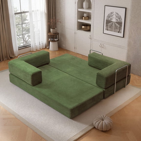 78.7" W Combination Sofa, Convertible Sofa Couch,Corduroy Boneless Floor Sleeper Sofa for Small Spaces Comfort For Apartment Bedroom,Green