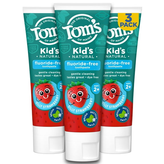 Tom's of Maine Natural Children's Fluoride-Free Toothpaste, Silly Strawberry, 5.1 oz. 3-Pack