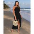 thumbnail image 5 of CHICME Summer Dresses for Women Solid Color Halter Hollow Out Sleeveless A Line Vacation Dress with Eyelet Embroidery & Side Slit Black-L, 5 of 9
