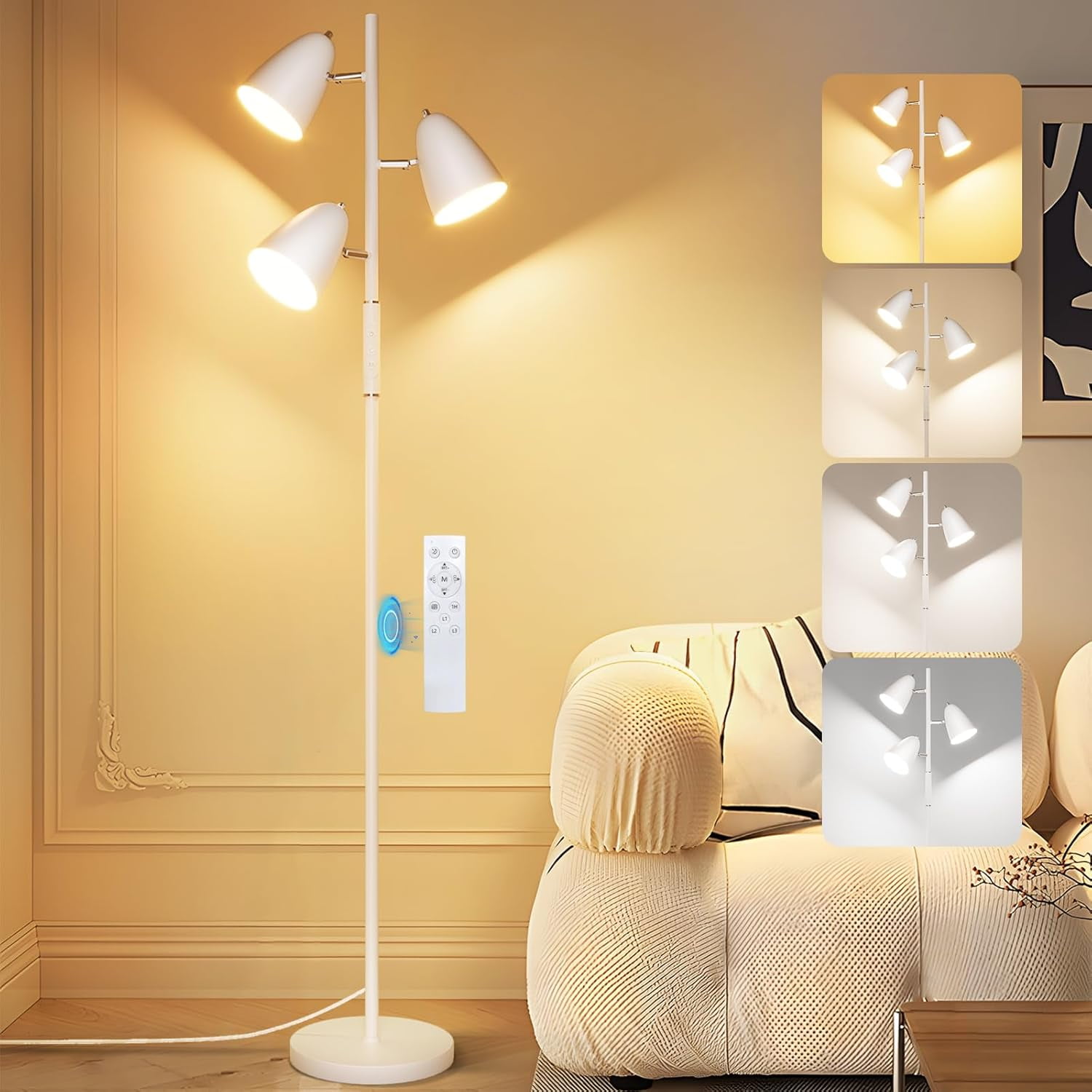 Arc Floor Lamp With Side Table - Dimmable LED Standing Lamp With Remote & 10 Colors For Living Room