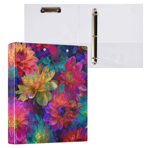 Colorful and Bright Floral Pattern 3 Ring Hardcover Binders 1.5in Round Rings for Letter-Size Folder Paper Organizer Pockets for Office Student Recipe