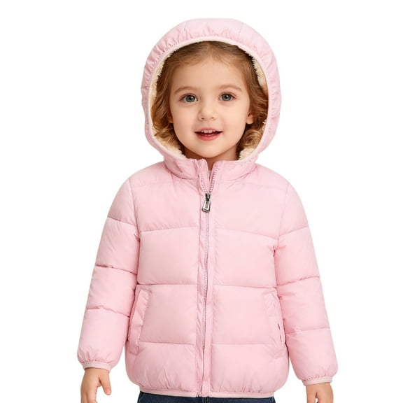 Toddler Winter Coats for Kids Kids Puffer Jacket Full-Zip Long Sleeve Windproof Down Jacket Warm Hooded Outdoor Coats 12-18 Months Winter Coats for Girls
