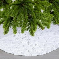 KUNPENG 30" Cute Faux Fur Christmas Tree Skirt with Snowflake Print, Plush Christmas Tree Skirt for Merry Christmas Party Christmas Tree Decorations