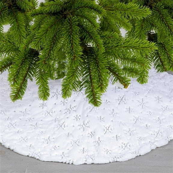 KUNPENG 30" Cute Faux Fur Christmas Tree Skirt with Snowflake Print, Plush Christmas Tree Skirt for Merry Christmas Party Christmas Tree Decorations