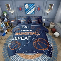 Eosebridal Basketball Comforter Set Twin Size 7 Pieces Basketball Court Navy Blue Bedding Set Sports Games Theme Bed in a Bag with Comforter,Sheets
