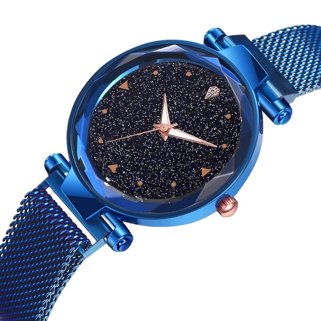 Reloj de pulsera magnético de aleación de cuarzo de moda para niños y niñas, reloj azul cielo estrellado informal