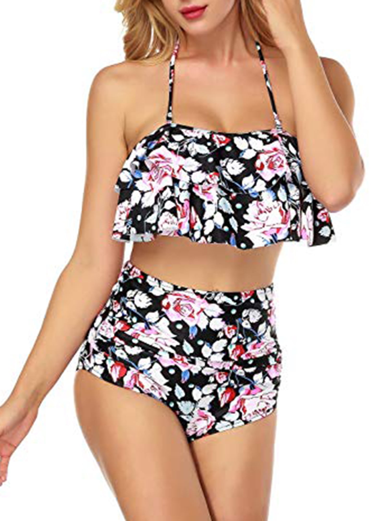 high waisted two piece swimsuit walmart